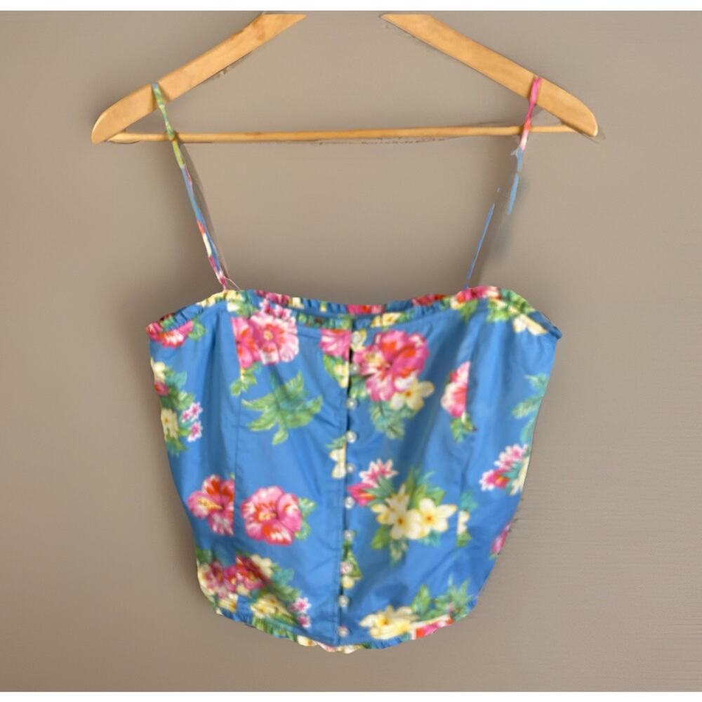 Ralph Lauren Cami Corset Top Women’s M Hawaiian Print Coquette Resort Feminine